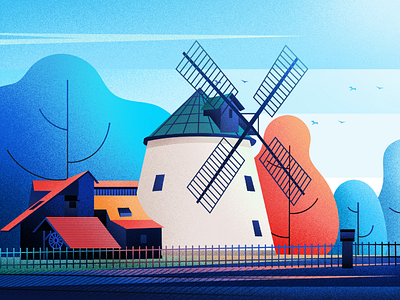 Lighthouses Windmills (Lesná, Czech Republic) art bird blue home house illustration illustrations landscape light lighthouse nature tree vector