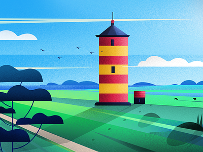 Pilsum Lighthouse_Germany art design green illustration lighthouse nature