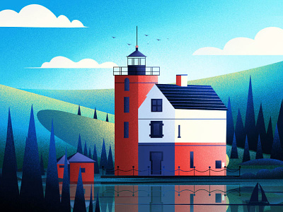Old Round Island Point Lighthouse. art design fireart-studio illustration lighthouse nature