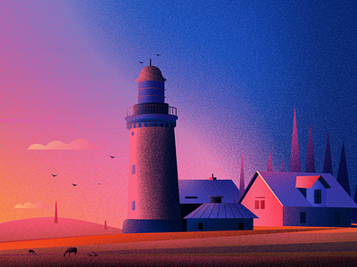 Lighthouse_Bovbjerg design illustration landscape lighthouse tree winter