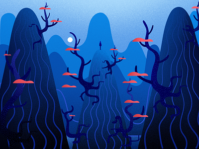 Mysterious art blue concept design hill illustration illustrations landscape light mysterious nature tree vector winter