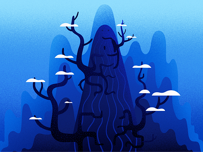 Mysterious art blue design hill humpback illustration illustrations landscape light nature tree winter