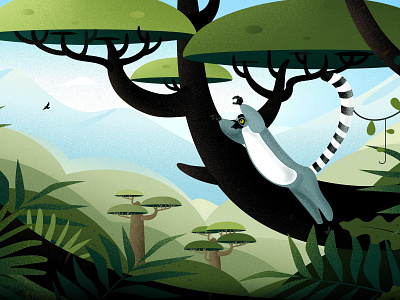 The Tale of Madagascar blue forest hill illustration illustrations landscape lemur lemurs light madagascar nature tree vector
