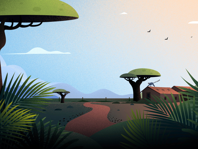 The Tale of Madagascar bird blue chesterzoo hill illustration illustrations landscape lemur light nature tree zoo