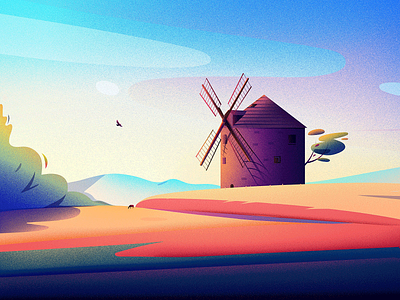 Windmill in Kunkovice art colour hill illustration illustrations kunkovice kunkovice landscape light nature tree vector