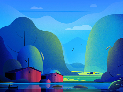 Nature bird blue cloud hill home illustration illustrations journey landscape light modusopdesign nature sun tree vector