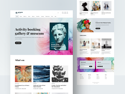 Gallery & Museum WordPress Theme booking system clean creative creative design elementor exhibition gallery homepage landing page museum template ticket booking tickets ux watercolor web design website website concept website design wordpress theme