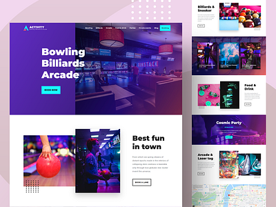 Bowling, Billiards & Arcade WordPress Theme arcade bar billiards bowling club colorful creative design event games homepage landing page laser tag neon party pinball ticket booking tickets website concept website design wordpress
