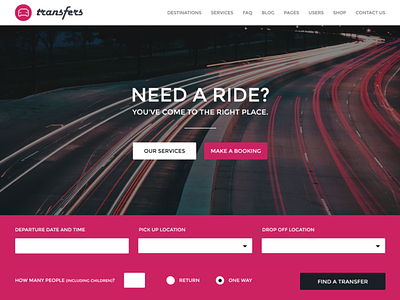 Transfers - Transport and Car Hire WordPress Theme booking booking app booking system bus car car booking car rental charter corporate ecommerce helicopter landing page passenger pink shuttle transfer transport transportation ux ui wordpress theme