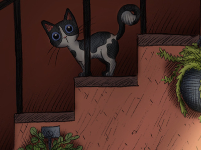 Sneaking background cactus cat feline hannah tuohy illustration plants sneaking