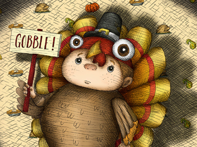 Thankful! boy costume gobble hannah tuohy illustration silly thankful thanksgiving turkey