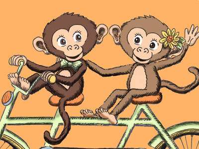 Bicycle Built for Two bicycle bicycle built for two bike bow tie hannah tuohy illustration love orange monkey