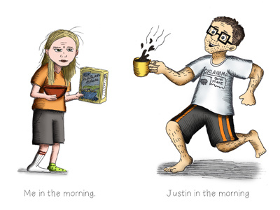 Morning cereal coffee differences happy annoyed husband illustration morning