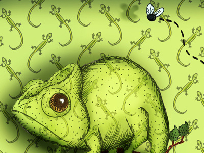 green animal doodle a day fly green chameleon hannah tuohy illustration lizard pattern reptile