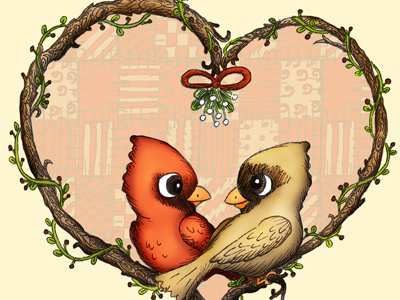 Merry Christmas and Mistletoe birds cardinal cardinals christmas hannah tuohy illustration merry christmas