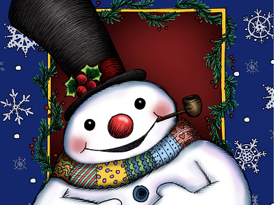 I wish it would snow! blue card christmas december hannah tuohy hat holiday illustration jolly scarf snow snowflake snowman