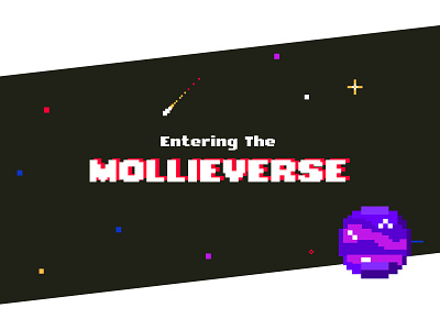 Entering the Mollieverse 8 8 bit 80s arcade branding design event experiential graphic identity logo logo design online event pixelated planets show space studio typography vector