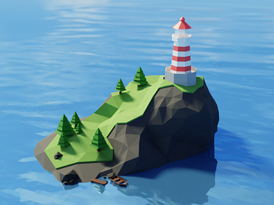 Low poly lighthouse 3d blender low poly sea