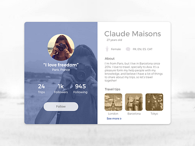 Daily UI #006 - User Profile daily profile travel ui user profile