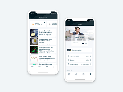 Cryptocurrency: News + Profile app cryptocurrency ios iphonex menu profile stock exchange