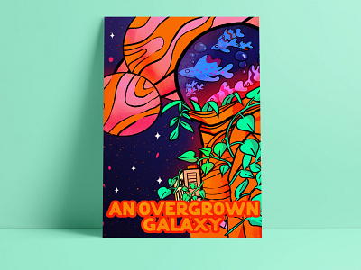 Overgrown Galaxy astronaut colorful design doodles gritty illustration japanese art space texture vintage