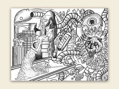 A Weird Battle colorful design doodles halftone illustration inking lineart texture vintage