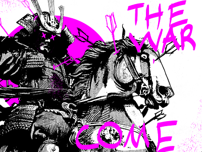 The War Come black colorful doodles graphic design illustration inking old samurai texture vintage white
