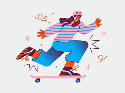 Skateboard Time app illustration character character design design flat girls illustration skateboard skater sketch texture vector web illustration