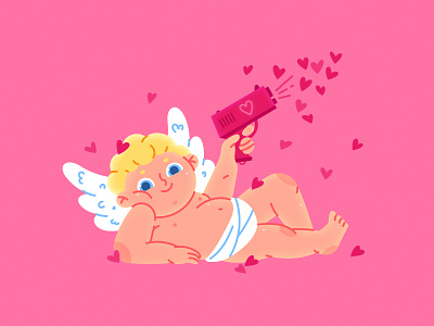 Love Shooter angel character character design cupid cute dribbbleweeklywarmup hearts illustration love lovers pink shooter valentine valentines day vector web illustration