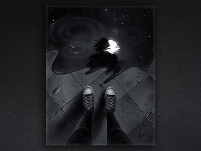 MOONLIGHT 2d black and white character character design contrast design drawing flat girl illustration light moon night photoshop poster space texture