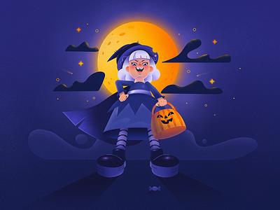 Halloween witch 2d character character design design halloween illustration magic moon night purple smile sweet witch yellow