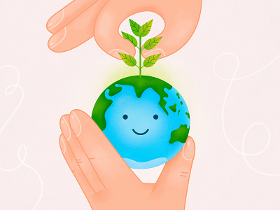 Happy Earth blog blog cover character character design design earth earth day earth hour eco friendly flat green hands happy humanity illustration planet plant smile texture vector