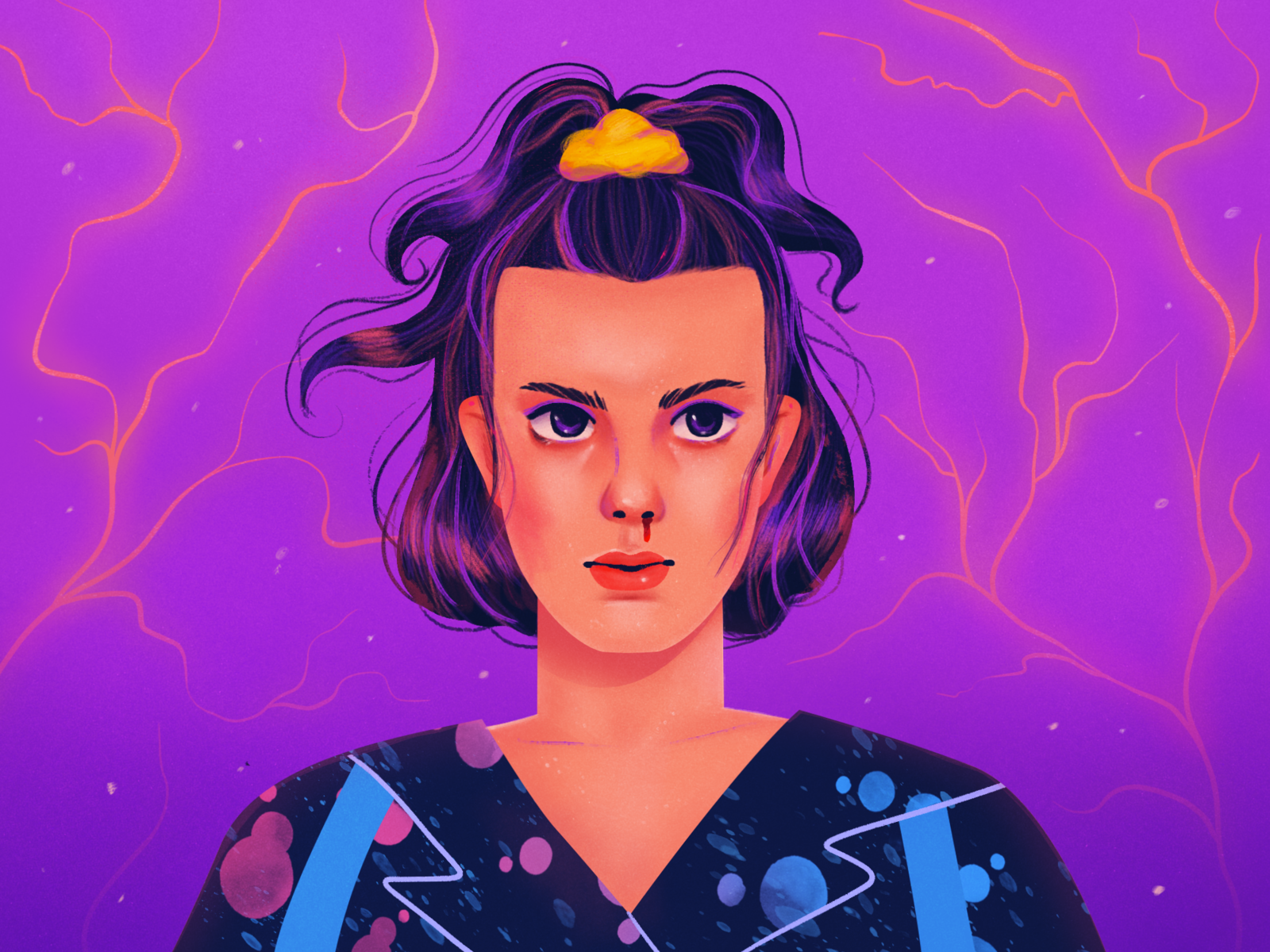 Eleven 2d 80s style character characterdesign eleven flat funart girl illustration magic netflix pink stranger things texture