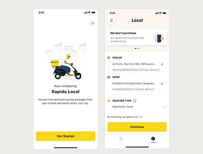 Rapido Local - Send anything app bike cards delivery local local business mobileapp money package parcel rapido sketch ui uiux ux