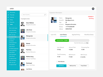 Dashboard of EMI applicants | EMI Loan applications dashboard emi loan