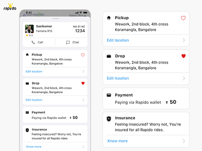 Post booking experience iOS app biketaxi cards chat component components design favorites illustration ios ios13 location minimal mobileapp payment sketch taxi ui ux