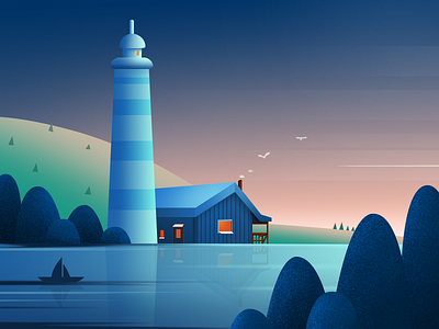 Lighthouse at night illustration