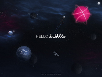 Hello Dribbble astronaut astronomy first shot planets space