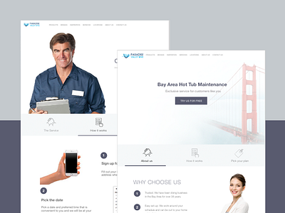New service business 3 butttons clean clean ui clean ui design cleaning cleanout creative design desktop elegant hot tub landing page landing page concept minimal repair service swimming pool ux website