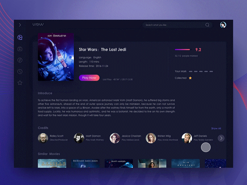 Movie Ui dashboard movie web