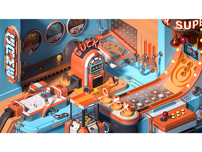 《FADING AWAY GAMEROOM》 3d animation c4d doll machine game gameroom illustration material octone slot machine
