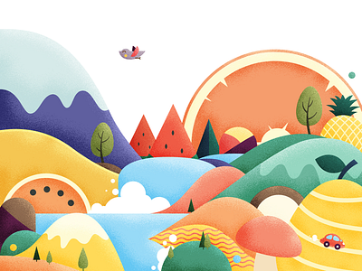Can you see any fruit here art colour design flat fruit illustration landscape ui vector