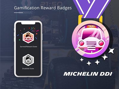 Michelin DDI Badges #3 badge design design flat gamification gamification badge designer icon icon designer icons illustration medals michelin badge michelin badge reward taxi badge ui vector