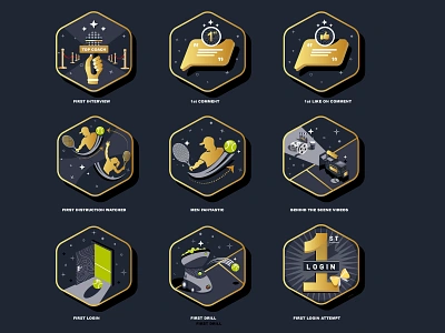 Badges for an innovative startup badge camera badge flat gamification gamification badges gamification in sports gamification in tennis illustration interview illustration modern racket sports badge sports gamification tennis badge tennis ball tennis illustration tennis sports badge