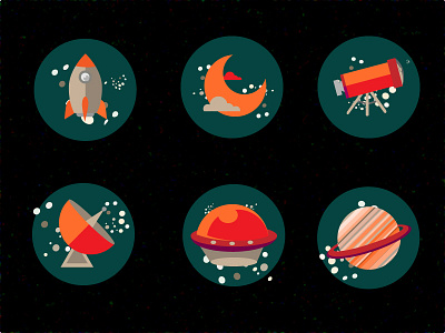 FLAT Badges of Cosmos - UNIVERSE AND SPACE.. 2d badges dark design flat gamification badge design icon icon design icon designer iconography icons illustration illustrator night stars vector