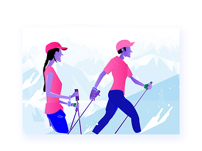 Illustration of a couple mountaineering 2d couple flat hiking illustration illustrations illustrator mountain snow vector