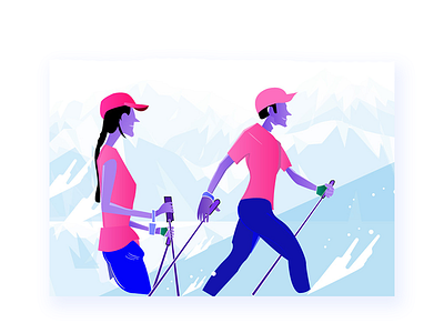 Illustration of a couple mountaineering