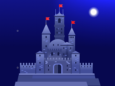 Creative Castle blue color cute design flat illustration mansion modern moon night vector