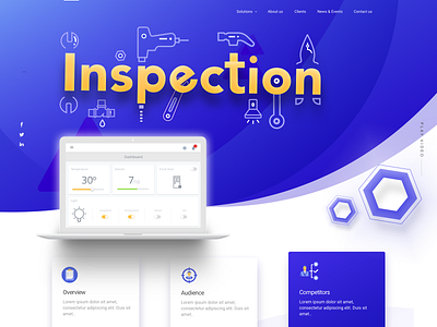 UI UX Landing Page for Inspection Concept alphabet typography driller hammer inspection machine pliers repair shop repairing tools icon ui design