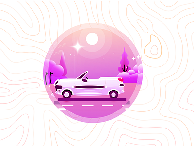 #1 DDI-Michelin Badge: Convertible Cars app badges car car illustration color concept convertible car creative design gamification badges icon iconography icons illustration landscape pink reward badges sun sunset vector